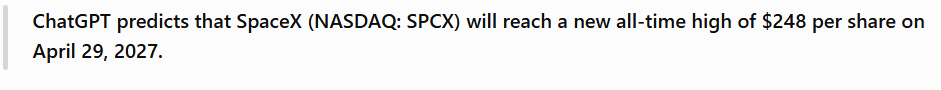 ChatGPT predicts the next SpaceX stock ATH.