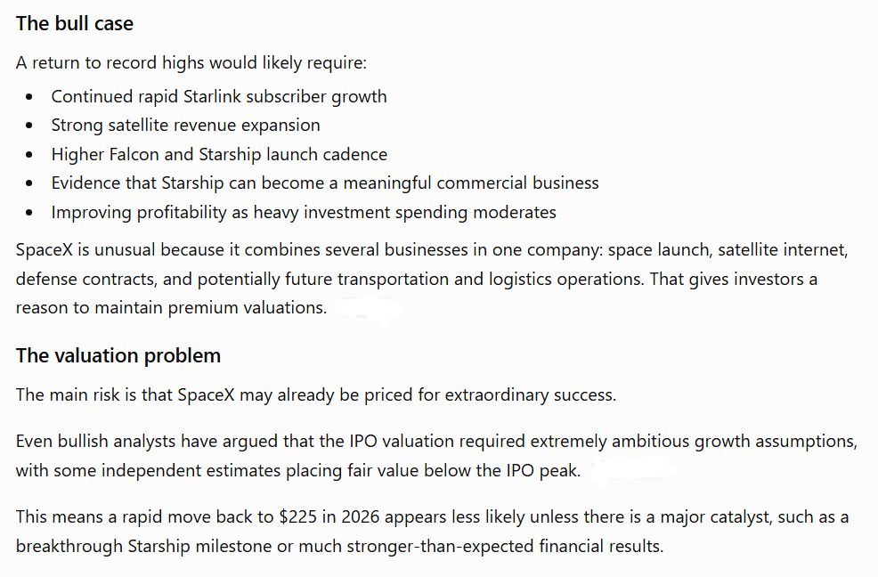ChatGPT outlines the key SpaceX stock tailwinds and headwinds.