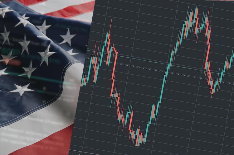 In this photo Forex market price chart and The Flag of The United States on the left.