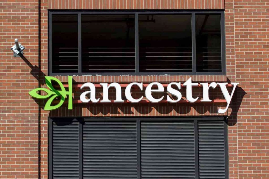 In this photo Ancestry logo on a wall.