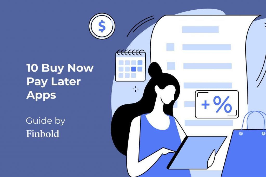 The poster for the Buy Now Pay Later apps guide. Woman calculates the interest on the tablet.