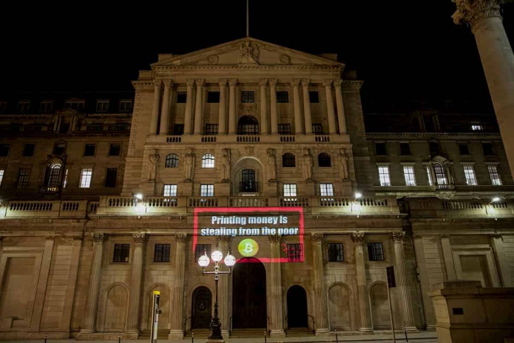 Bitcoin-backing projection plastered on the Bank of England building