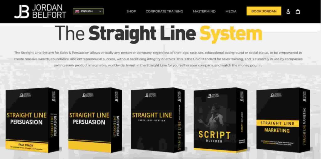 Jordan Belfort's homepage presenting  the "Straight Line System"