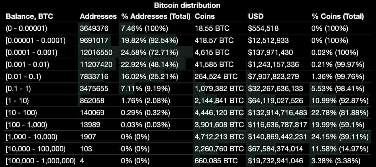 How many people own 1 Bitcoin?