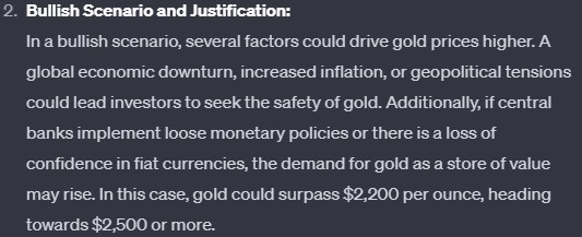 Bullish scenario for gold price by the end of 2024. Source: ChatGPT and Finbold
