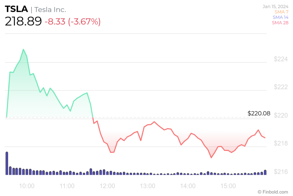 TSLA 24-uurs aandelenkoersgrafiek. Bron: Finbold