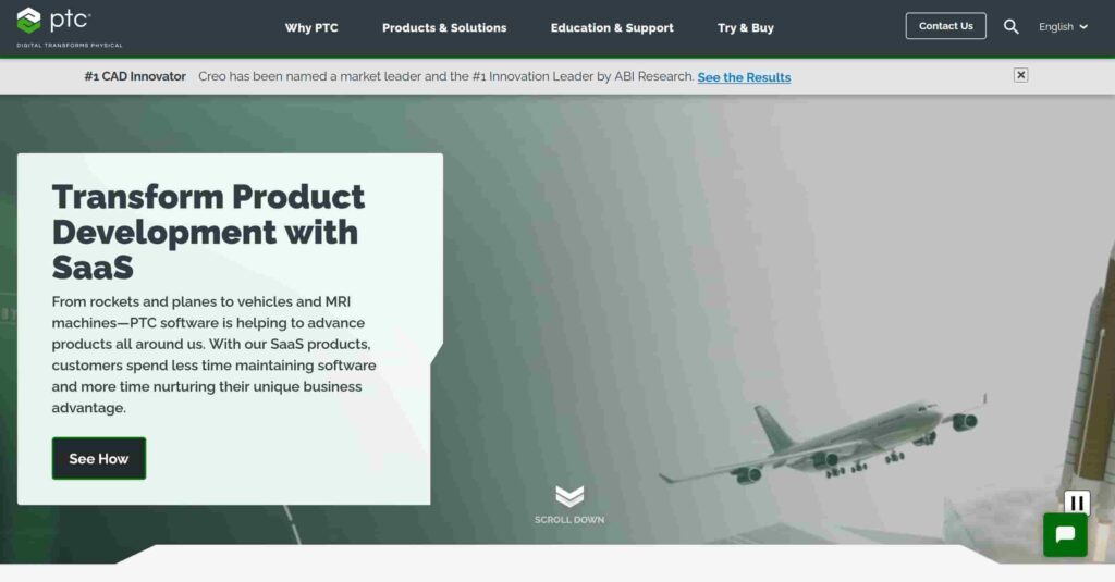 How to Buy PTC Stock: PTC homepage screenshot.