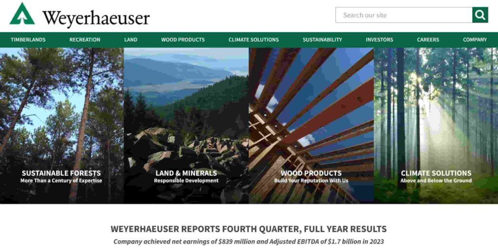 How to Buy Weyerhaeuser Stock: Weyerhaeuser homepage screenshot.