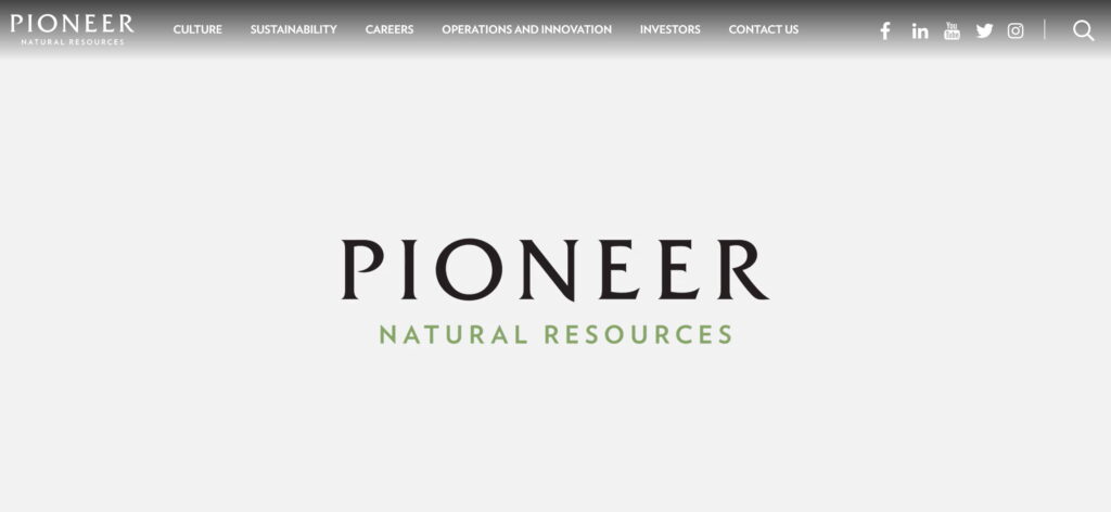 How to Buy Pioneer Natural Resources Stock: Pioneer Natural Resources homepage screenshot. 