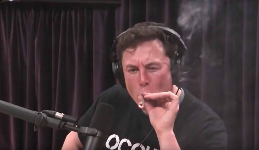 Elon Musk smoking marijuana live on The Joe Rogan Experience show.