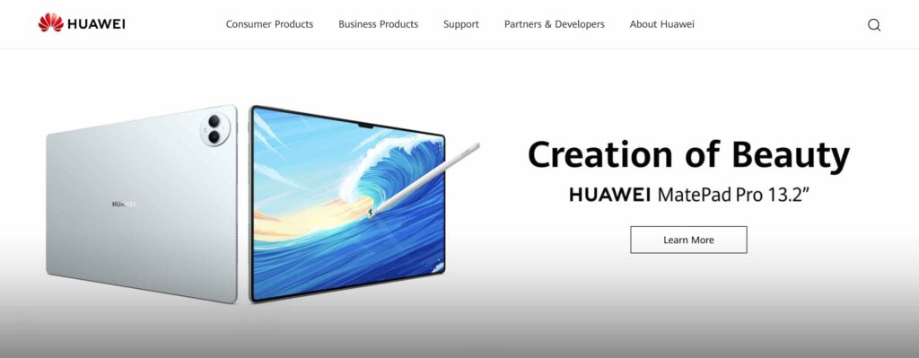 How to Buy Huawei Stock: Huawei homepage screenshot.