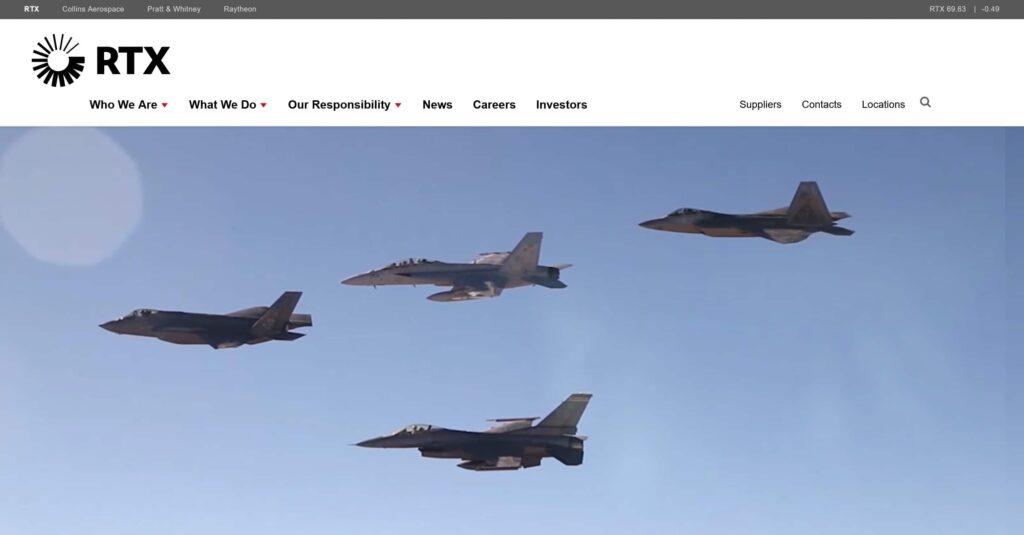 Military stock on the rise: This defense company is poised for a major breakout: RTX Corporation homepage screenshot.