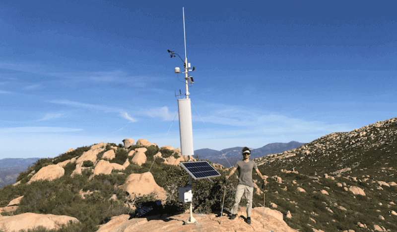 Man standing next to Helium hotspot antenna. Source: Gristle King