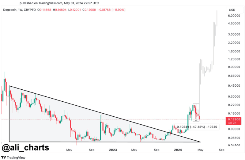 DOGE Price Action 2024 Analysis.  Source: Ali Martinez