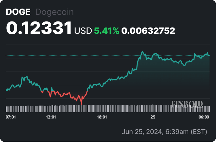 Dogecoin price 24-hour chart. Source: Finbold