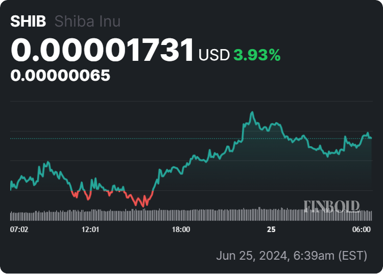 Shiba Inu price 24-hour chart. Source: Finbold