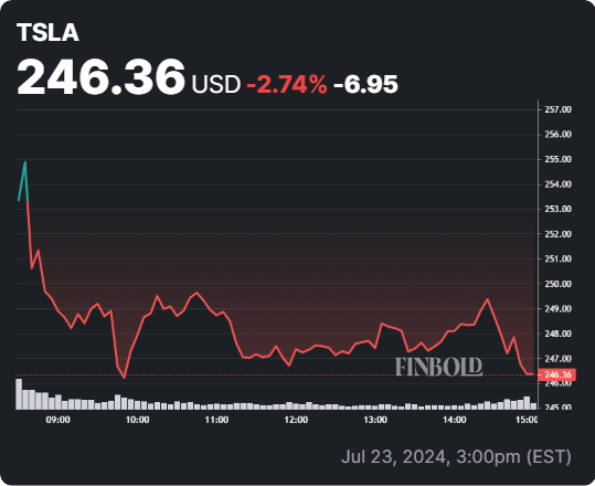 TSLA stock 24-hour price chart. Source: Finbold
