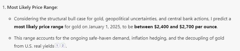 Copilot's gold price prediction. Source: Copilot and Finbold
