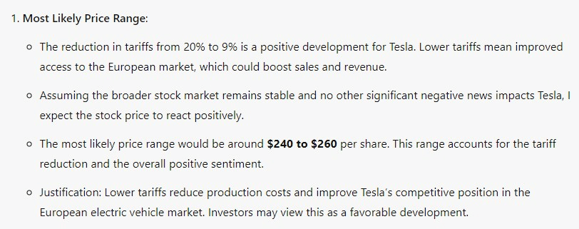 Copilot's forecast for TSLA stock price. Source: Finbold and Copilot