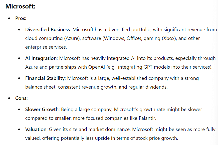 Microsoft’s pros and cons. Source: ChatGPT