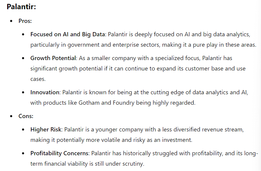 Palantir’s pros and cons. Source: ChatGPT-4o