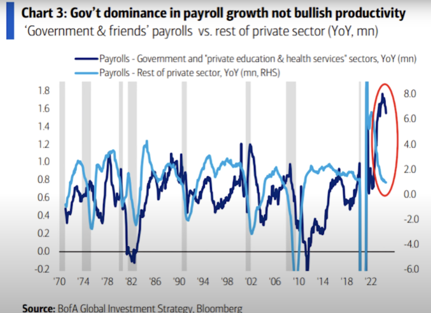 Government dominance in payroll growth. Source: Markets & Mayhem