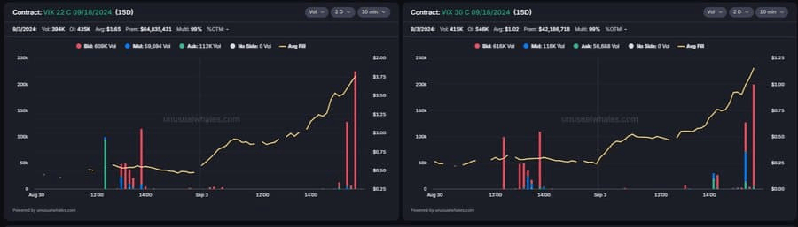 Traders $22 and $30 call options performance on September 3. Source: unusual whales
