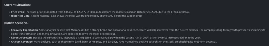 Perplexity AI's bearish price prediction for McDonald's (MCD) stock. Source: NanoGPT / Finbold
