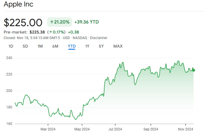 AAPL stock price YTD chart. Source: Finbold