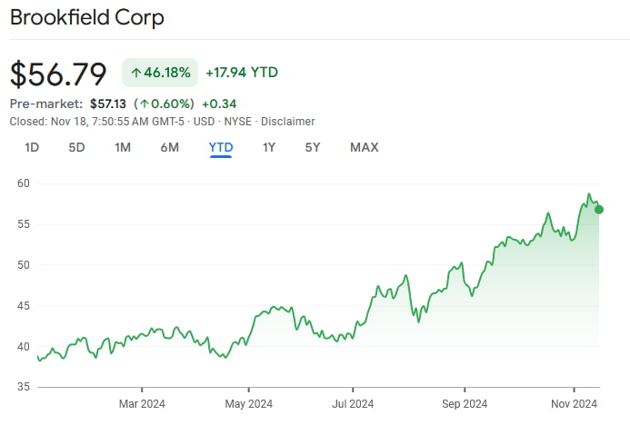 BN stock price YTD chart. Source: Google Finance