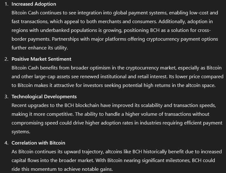 Bullish factors for BCH. Source: OpenAI