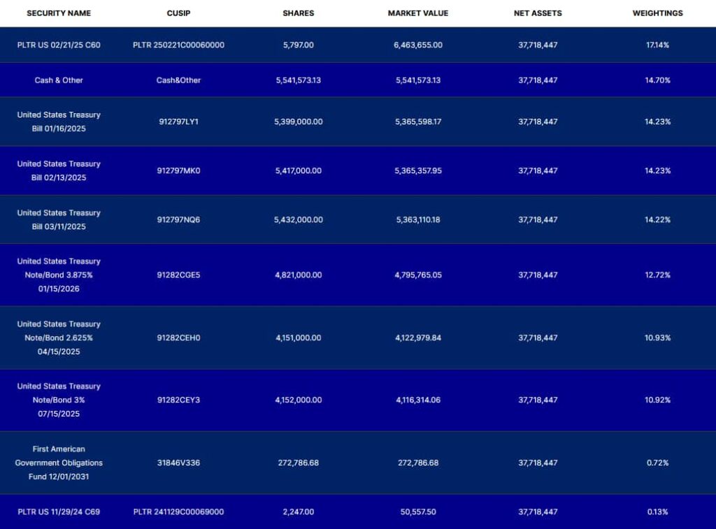 PLTY holdings as of November 27. Source: YieldMax