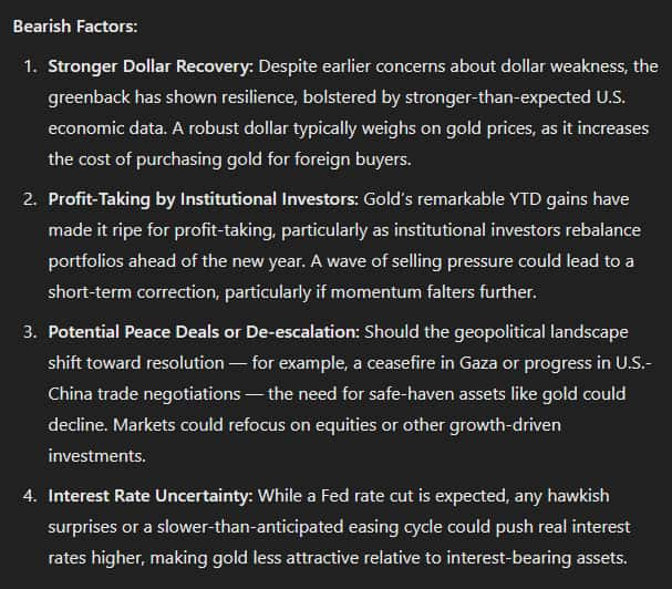 Bearish factors impacting gold prices. Source: OpenAI