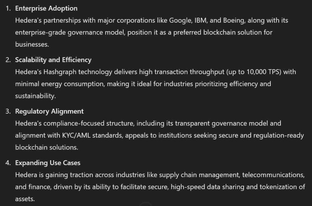 Bullish factors affecting Hedera. Source: OpenAI