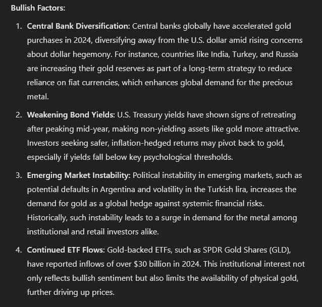 Bullish factors impacting gold prices. Source: OpenAI