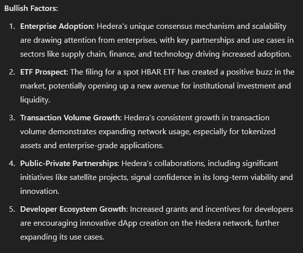 Bullish factors that could affect HBAR prices. Source: OpenAI