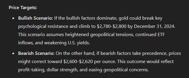 Gold price targets for the end of 2024. Source: OpenAI