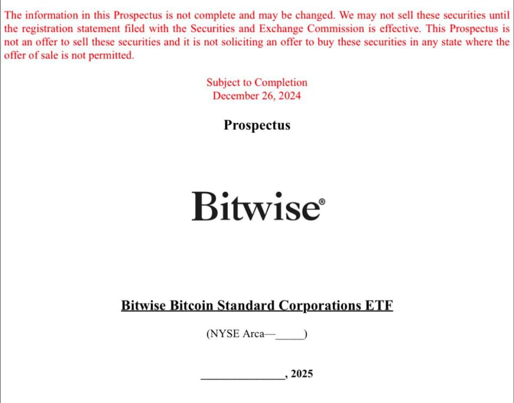 SEC Filing: Bitwise Bitcoin Standard Corporations ETF.