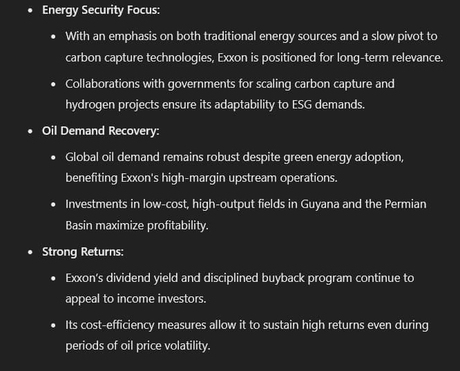ChatGPT's reasoning for including XOM stock in its portfolio. Source: OpenAI