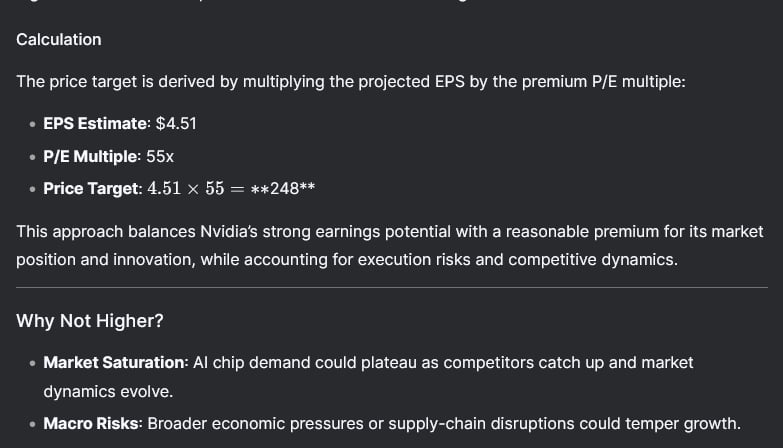 DeepSeek's NVDA stock price target. Source: DeepSeek