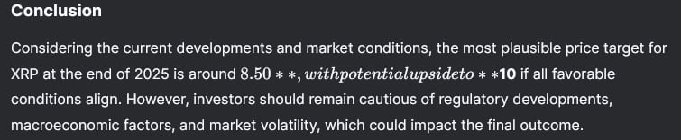 DeepSeek's final conclusion regarding XRP price targets. Source: DeepSeek