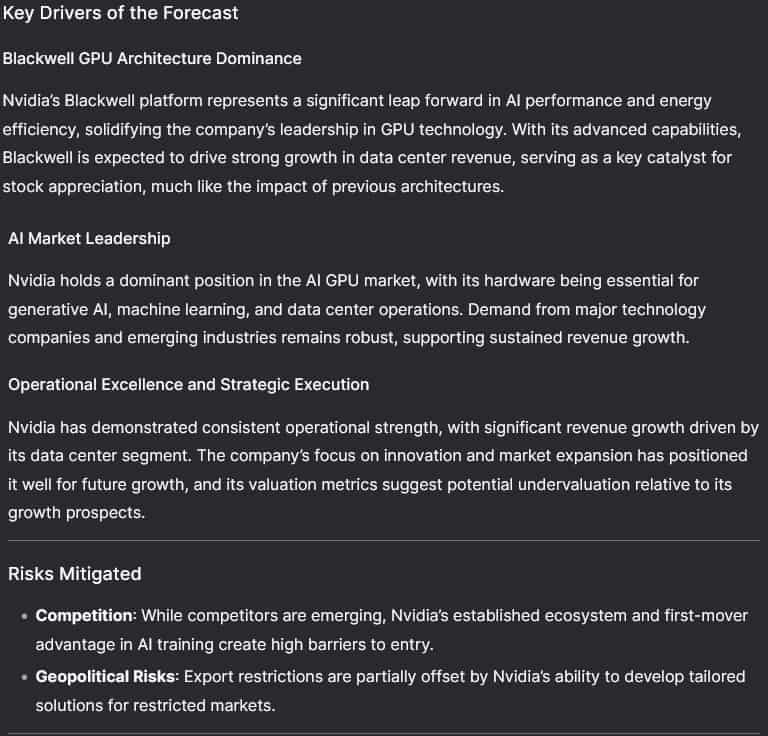 Key drivers behind DeepSeek's Nvidia stock price forecast. Source: DeepSeek