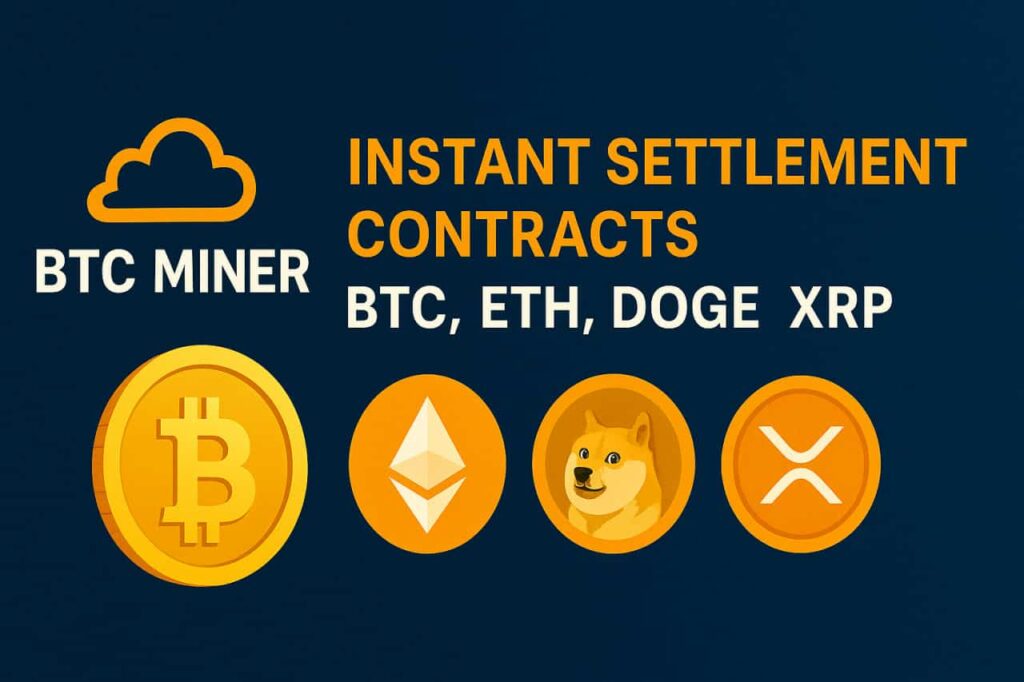 Attention Cryptocurrency Holders - BTC Miner Cloud Mining Launches Instant Settlement Contracts for BTC, ETH, DOGE, and XRP