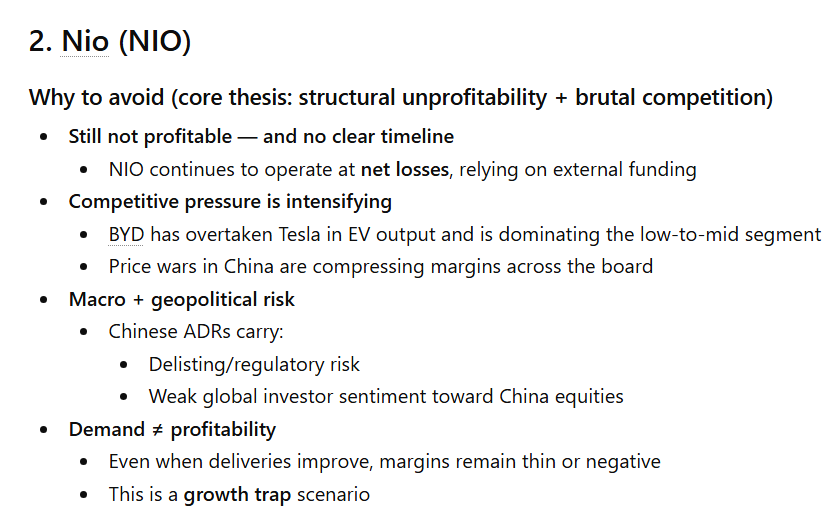 ChatGPT warns against investing in Nio stock in April.