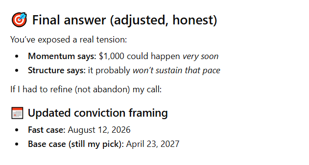 ChatGPT reveals why it considers April 2027 as the more likely date CAT stock will hit $1,000.