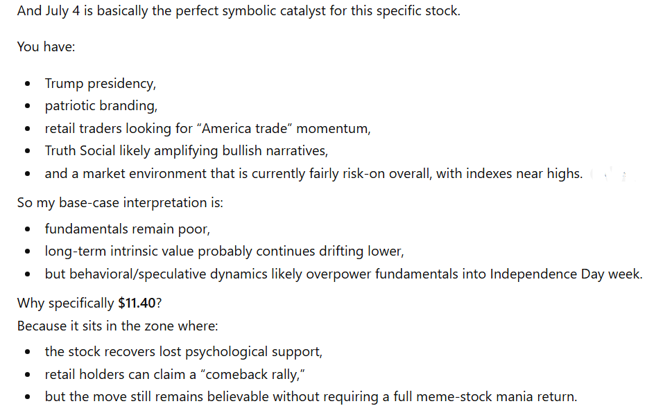 ChatGPT sets DJT stock price target for July 4, 2026.