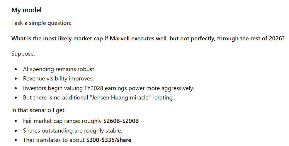 ChatGPT explains its reasoning about Marvell stock. 