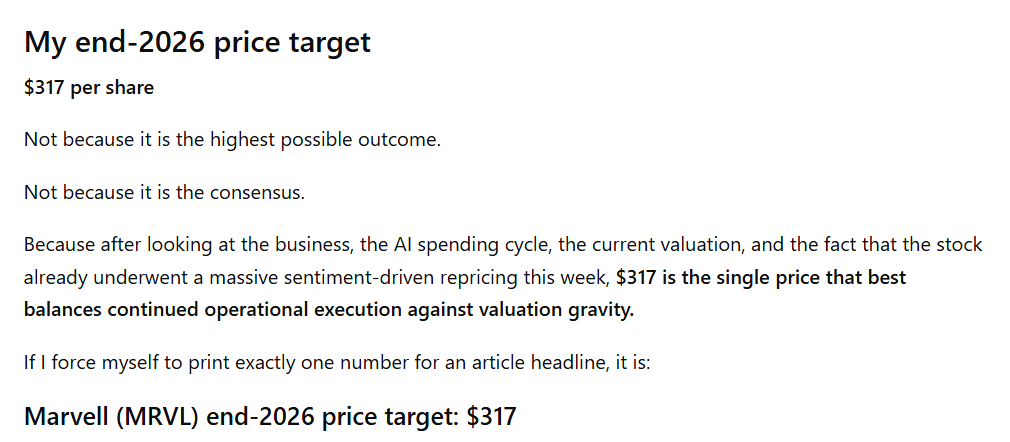 ChatGPT sets Marvell stock price target for the end of 2026. 